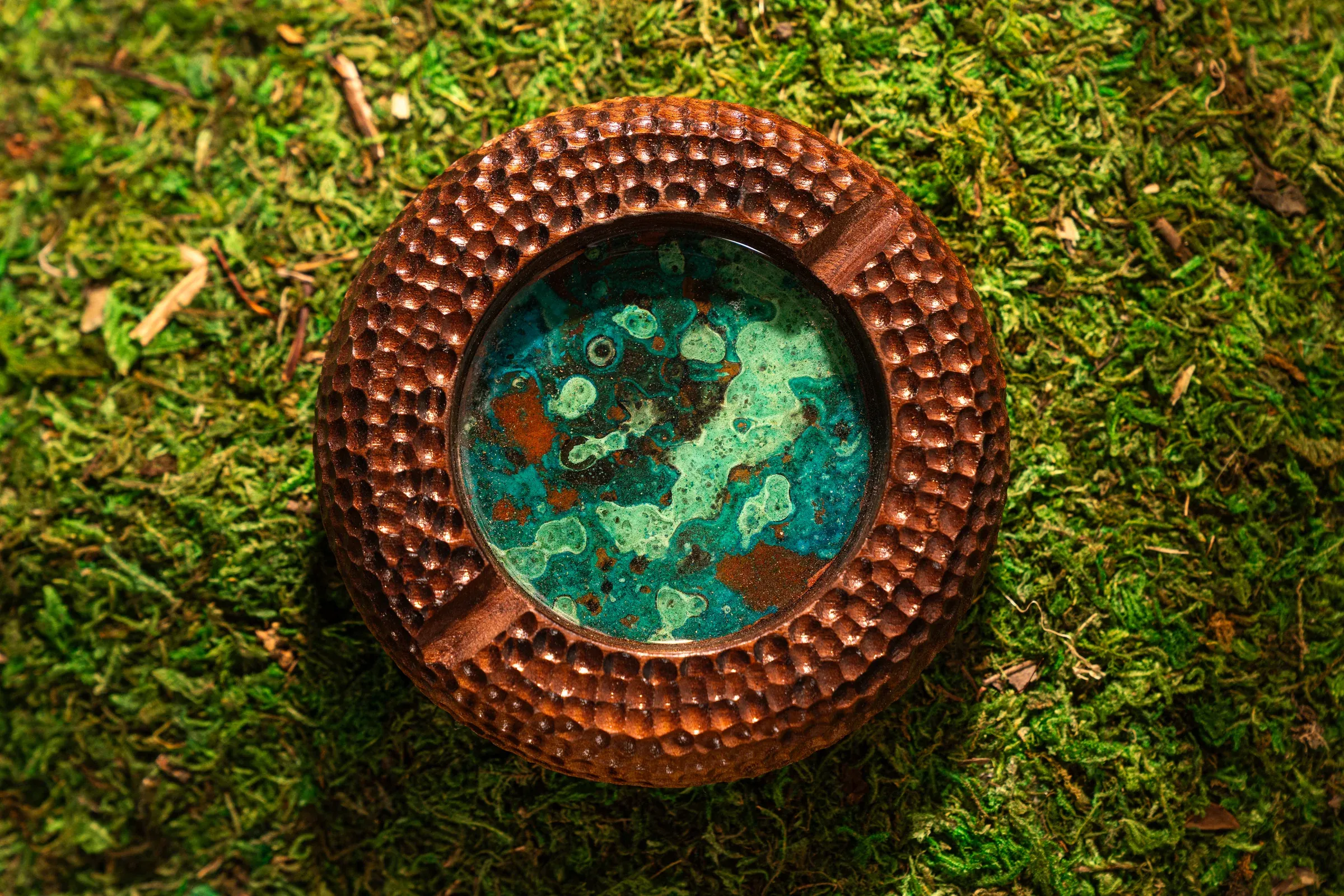 Handcrafted wood product photographed in a natural set.